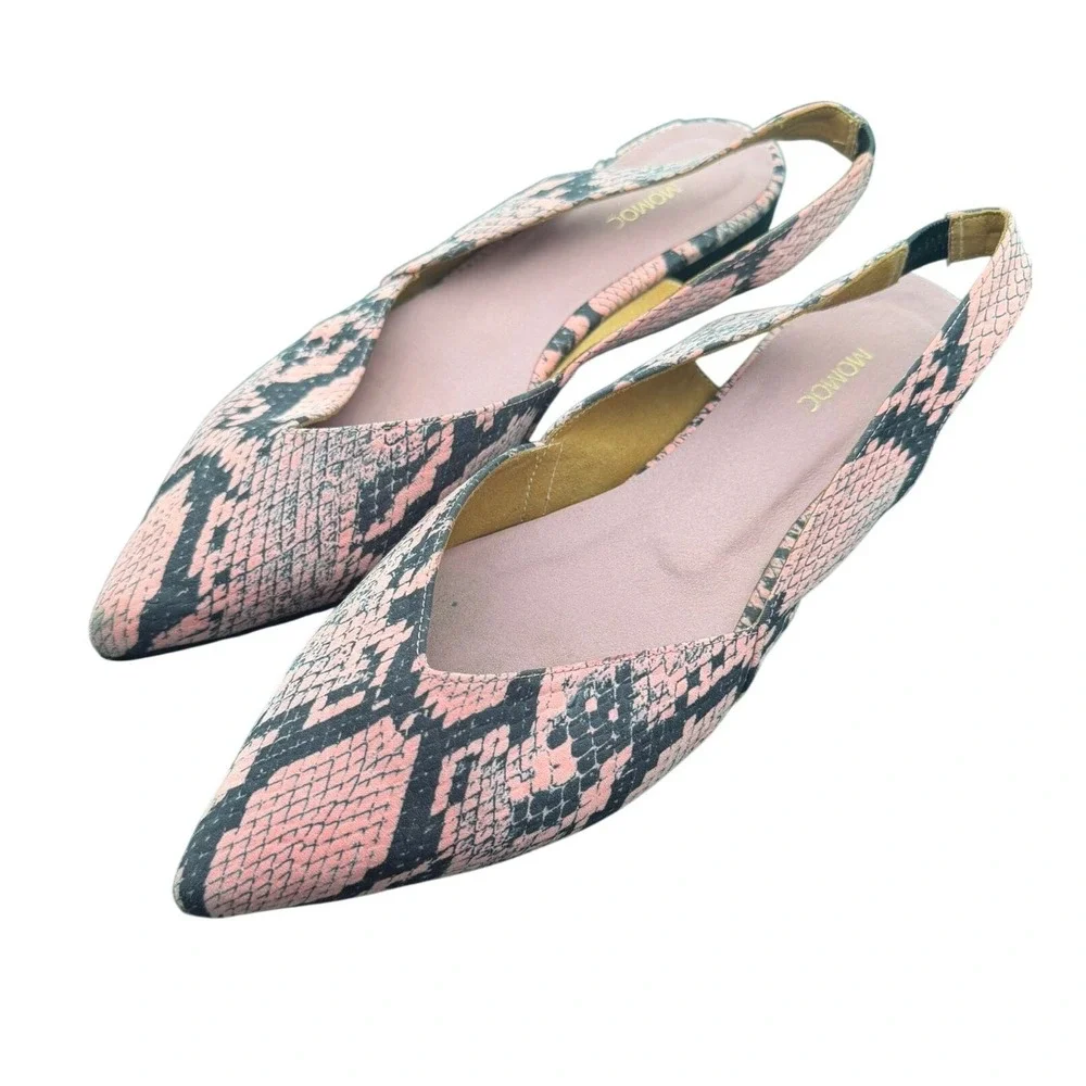 Momoc Women's Guadalquivir Pink/Black Python Print Pointed Toe Sling Back Flats